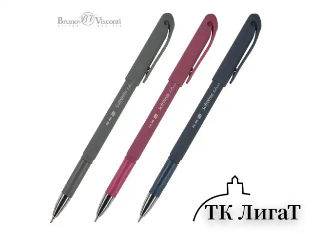 Ручка шариковая масляная BRUNO VISCONTI "SoftWrite", СИНЯЯ, корпус ассорти, узел 0,5 мм, линия письма 0,3 мм, 20-0088