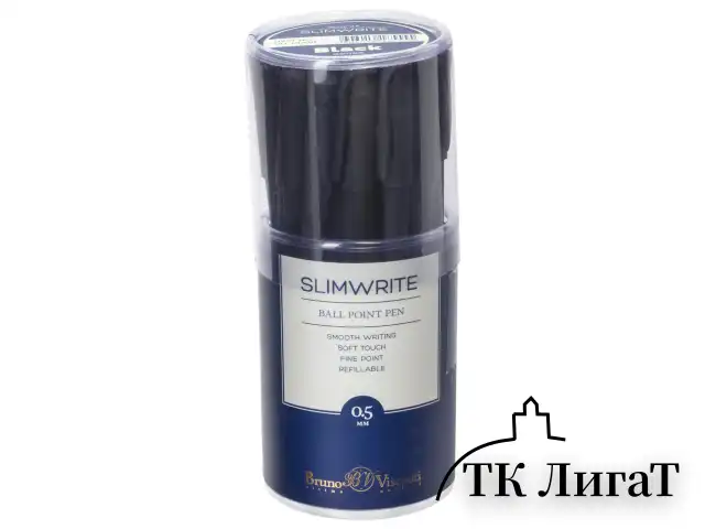 Ручка шариковая BRUNO VISCONTI "SlimWrite", "Black", СИНЯЯ, корпус черный, узел 0,5 мм, линия письма 0,3 мм, 20-0009