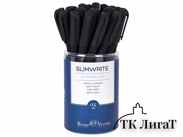 Ручка шариковая BRUNO VISCONTI "SlimWrite", "Black", СИНЯЯ, корпус черный, узел 0,5 мм, линия письма 0,3 мм, 20-0009