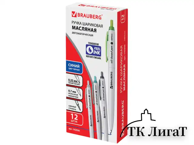 Ручка шариковая масляная автоматическая BRAUBERG "Sky White", СИНЯЯ, клип ассорти, узел 0,7 мм, линия письма 0,35 мм, 142950