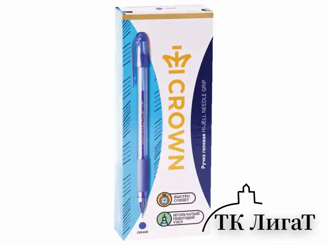 Ручка гелевая с грипом CROWN "Hi-Jell Needle Grip", СИНЯЯ, узел 0,7 мм, линия письма 0,5 мм, HJR-500RNB