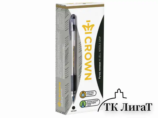 Ручка гелевая с грипом CROWN "Hi-Jell Needle Grip", ЧЕРНАЯ, узел 0,7 мм, линия письма 0,5 мм, HJR-500RNB