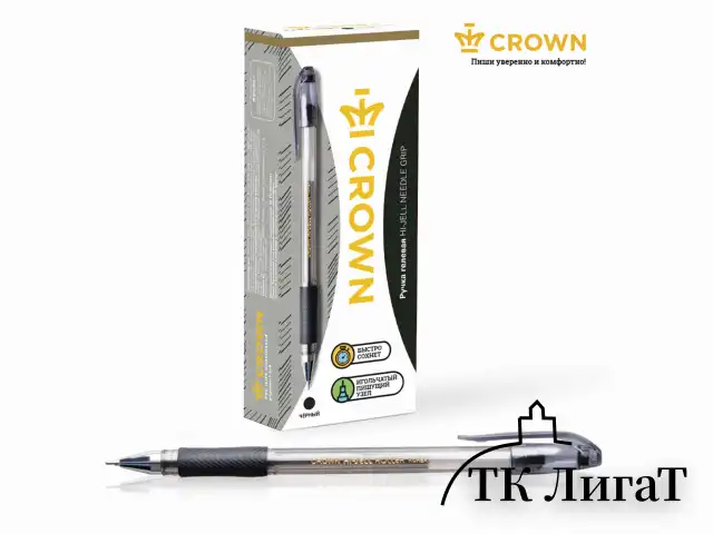 Ручка гелевая с грипом CROWN "Hi-Jell Needle Grip", ЧЕРНАЯ, узел 0,7 мм, линия письма 0,5 мм, HJR-500RNB