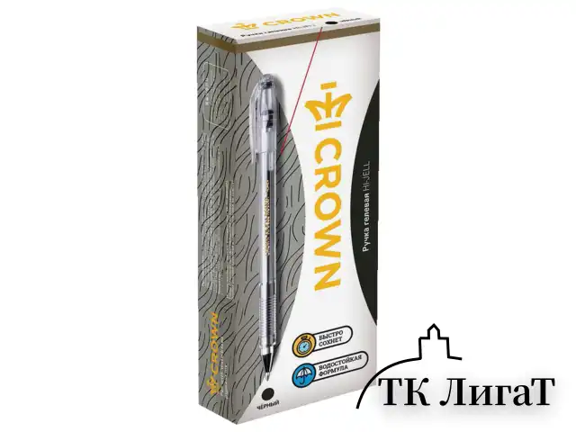 Ручка гелевая CROWN "Hi-Jell", ЧЕРНАЯ, корпус прозрачный, узел 0,5 мм, линия письма 0,35 мм, HJR-500B