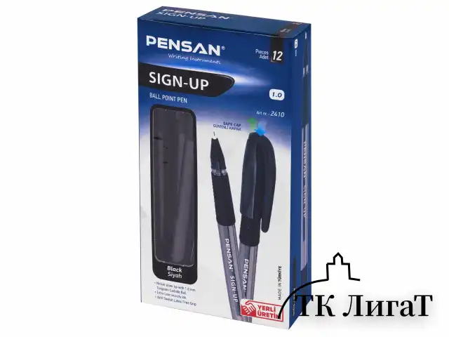 Ручка шариковая масляная с грипом PENSAN "Sign-Up", ЧЕРНАЯ, 1 мм, линия письма 0,8 мм, 2410/12