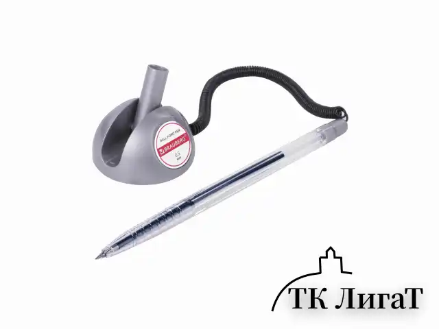 Ручка шариковая настольная BRAUBERG "Counter Pen", СИНЯЯ, пружинка, корпус серебристый, 0,5 мм, 143258