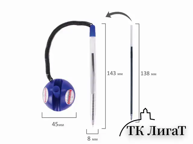 Ручка шариковая настольная BRAUBERG "Counter Pen", СИНЯЯ, пружинка, корпус синий, 0,5 мм, 143259