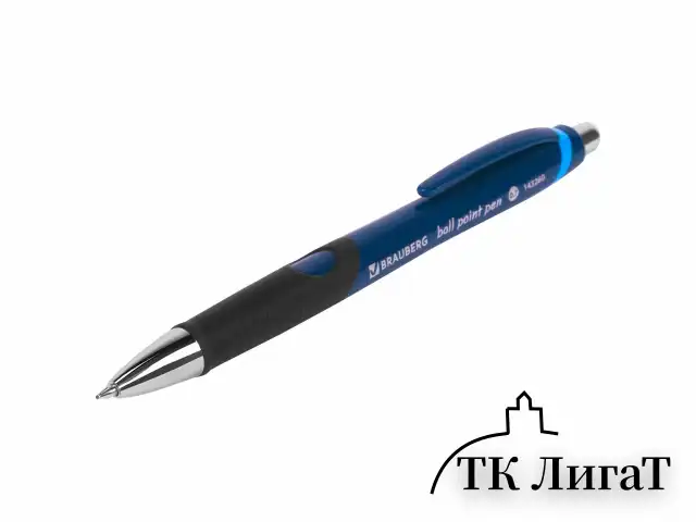 Ручка шариковая автоматическая с грипом BRAUBERG "Urban", СИНЯЯ, хромированные детали, узел 0,7 мм, линия письма 0,35 мм, 143260