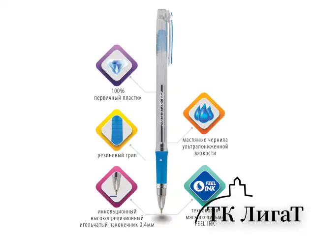 Ручка шариковая масляная с грипом BRAUBERG "i-Rite GT SKY", СИНЯЯ, голубые детали, узел 0,4 мм, 143299