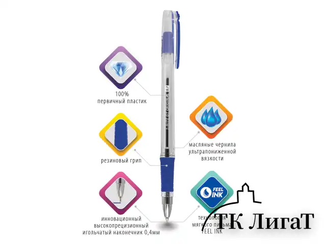 Ручка шариковая масляная с грипом BRAUBERG "i-Rite GT", СИНЯЯ, корпус прозрачный, узел 0,7 мм, 143300