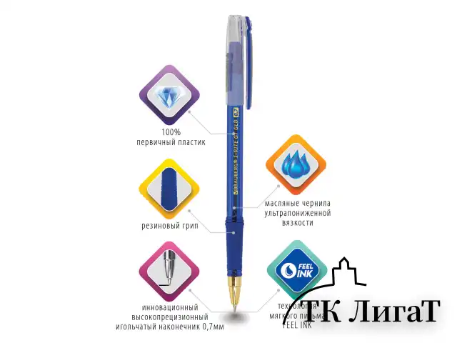 Ручка шариковая масляная с грипом BRAUBERG "i-Rite GT GLD", СИНЯЯ, корпус тонированный синий, узел 0,7 мм, 143302