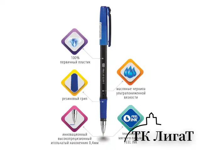 Ручка шариковая масляная с грипом BRAUBERG "i-Rite GT PRO", СИНЯЯ, корпус тонирированный черный, узел 0,4 мм, 143303
