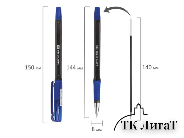 Ручка шариковая масляная с грипом BRAUBERG "i-Rite GT PRO", СИНЯЯ, корпус тонирированный черный, узел 0,4 мм, 143303