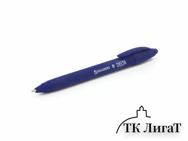 Ручка шариковая масляная автоматическая BRAUBERG "Delta", СИНЯЯ, soft-touch, узел 0,7 мм, линия письма 0,35 мм, 143339, OBPR365