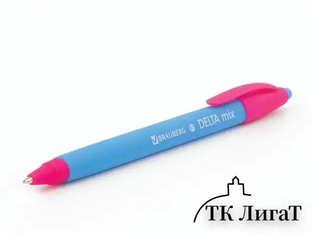 Ручка шариковая масляная автоматическая BRAUBERG "Delta Mix", СИНЯЯ, корпус soft-touch ассорти, узел 0,7 мм, линия письма 0,35 мм, 143340, OBPR366