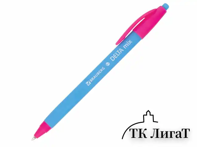 Ручка шариковая масляная автоматическая BRAUBERG "Delta Mix", СИНЯЯ, корпус soft-touch ассорти, узел 0,7 мм, линия письма 0,35 мм, 143340, OBPR366