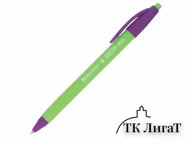 Ручка шариковая масляная автоматическая BRAUBERG "Delta Mix", СИНЯЯ, корпус soft-touch ассорти, узел 0,7 мм, линия письма 0,35 мм, 143340, OBPR366