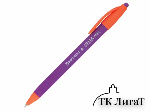 Ручка шариковая масляная автоматическая BRAUBERG "Delta Mix", СИНЯЯ, корпус soft-touch ассорти, узел 0,7 мм, линия письма 0,35 мм, 143340, OBPR366