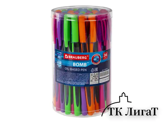 Ручка шариковая масляная BRAUBERG "BOMB GT Color", СИНЯЯ, прорезиненный корпус ассорти, узел 0,7 мм, линия письма 0,35 мм, 143346