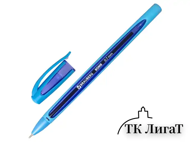 Ручка шариковая масляная BRAUBERG "BOMB GT Color", СИНЯЯ, прорезиненный корпус ассорти, узел 0,7 мм, линия письма 0,35 мм, 143346