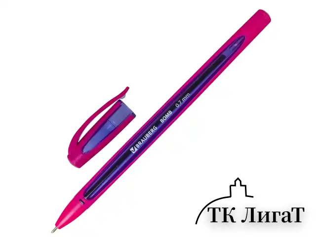 Ручка шариковая масляная BRAUBERG "BOMB GT Color", СИНЯЯ, прорезиненный корпус ассорти, узел 0,7 мм, линия письма 0,35 мм, 143346
