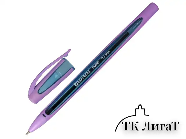 Ручка шариковая масляная BRAUBERG "BOMB GT Pastel", СИНЯЯ, прорезиненный корпус ассорти, узел 0,7 мм, линия письма 0,35 мм, 143347