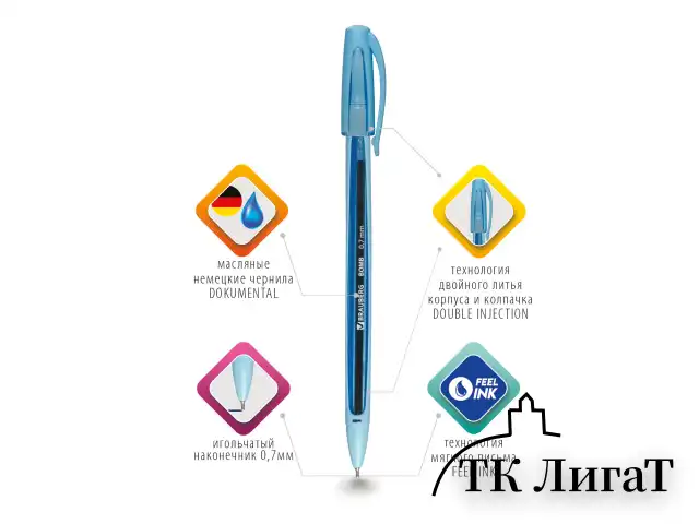 Ручка шариковая масляная BRAUBERG "BOMB GT Pastel", СИНЯЯ, прорезиненный корпус ассорти, узел 0,7 мм, линия письма 0,35 мм, 143347