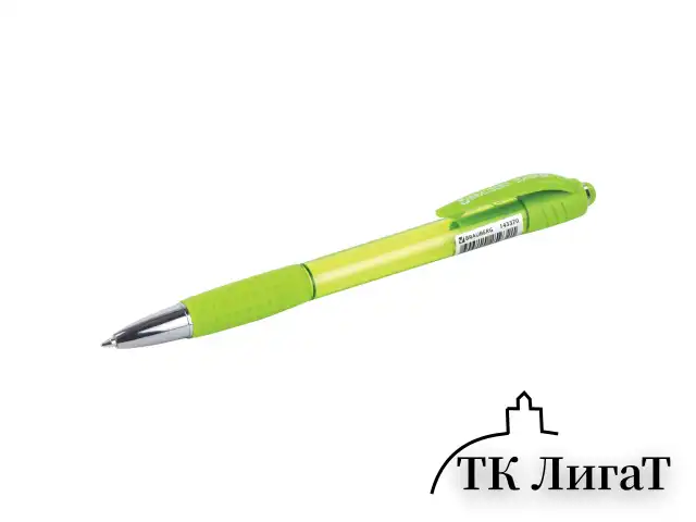 Ручка шариковая автоматическая с грипом BRAUBERG SUPER, СИНЯЯ, корпус зеленый, пишущий узел 0,7 мм, линия письма 0,35 мм, 143370