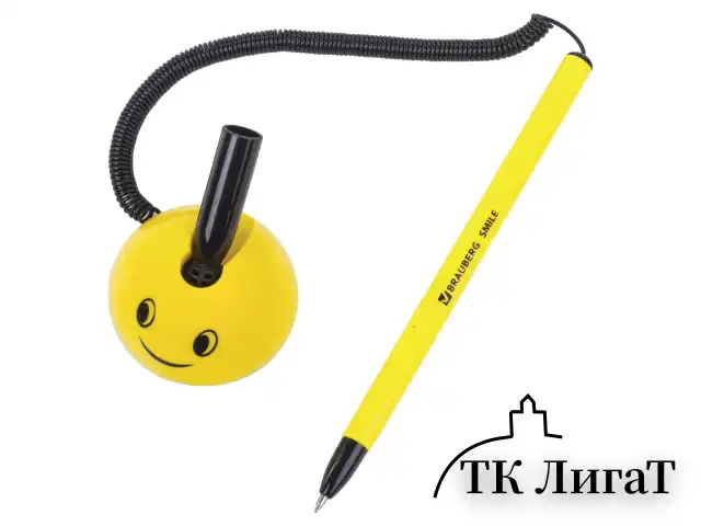 Ручка шариковая настольная BRAUBERG "SMILE", СИНЯЯ, корпус желтый, узел 0,7 мм, линия письма 0,35 мм, 143376