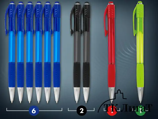 Ручки шариковые автоматические с грипом "НАБОР MULTICOLOR" BRAUBERG "SUPER", 10 шт. (6 синих, 2 черных, 1 красная, 1 зеленая), 143381