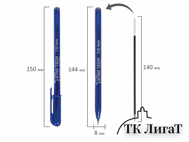 Ручка шариковая масляная PENSAN Star Tech, СИНЯЯ, игольчатый узел 1 мм, линия 0,8 мм, 2260/12