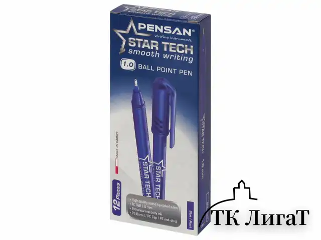 Ручка шариковая масляная PENSAN Star Tech, СИНЯЯ, игольчатый узел 1 мм, линия 0,8 мм, 2260/12