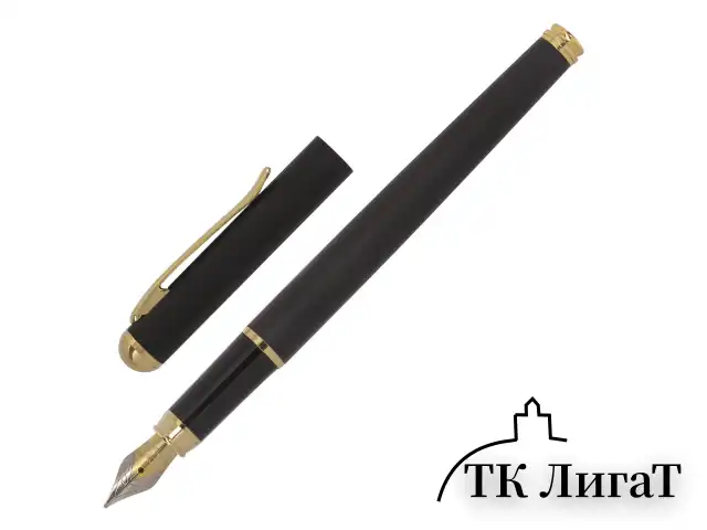 Ручка подарочная перьевая BRAUBERG "Maestro", СИНЯЯ, корпус черный с золотистыми деталями, 143471