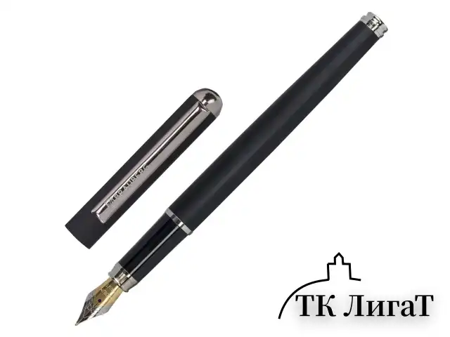 Ручка подарочная перьевая BRAUBERG "Larghetto", СИНЯЯ, корпус черный с хромированными деталями, 143477