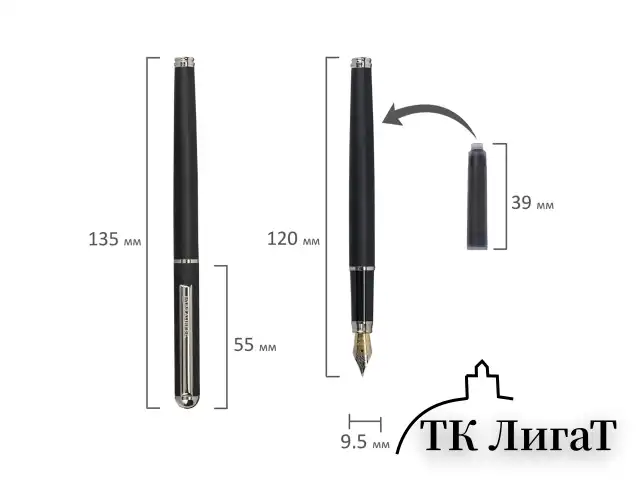 Ручка подарочная перьевая BRAUBERG "Larghetto", СИНЯЯ, корпус черный с хромированными деталями, 143477