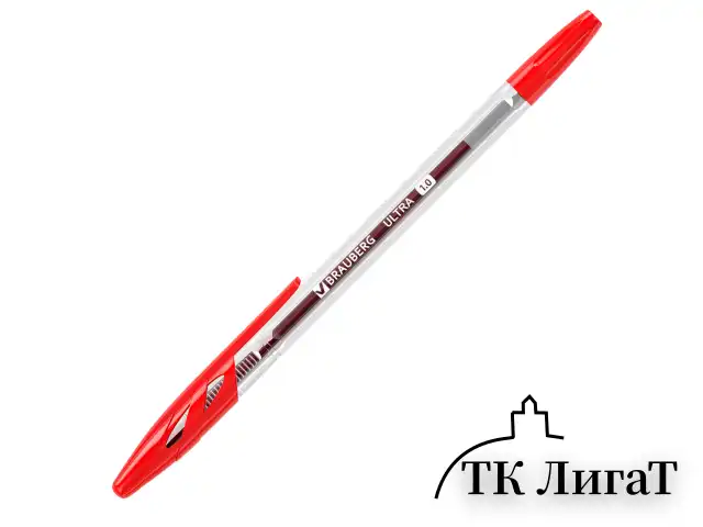 Ручка шариковая BRAUBERG "ULTRA", КРАСНАЯ, узел 1 мм, чернила ГЕРМАНИЯ, наконечник ШВЕЙЦАРИЯ, 143560