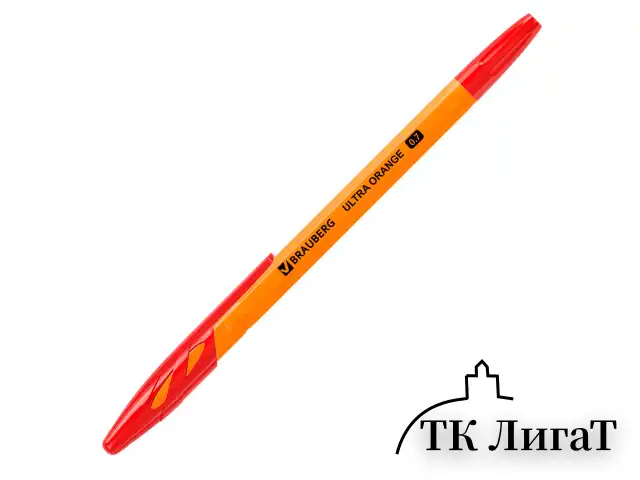 Ручка шариковая BRAUBERG "ULTRA ORANGE", КРАСНАЯ, узел 0,7 мм, чернила ГЕРМАНИЯ, наконечник ШВЕЙЦАРИЯ, 143564