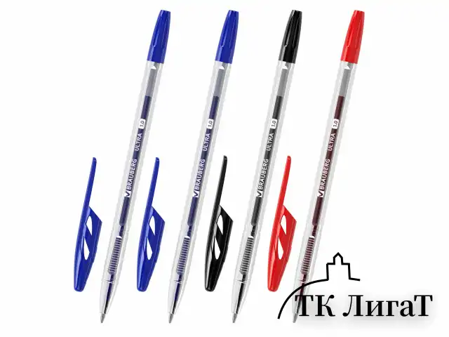Ручки шариковые BRAUBERG "ULTRA", НАБОР 4 штуки (2 синих, 1 черная, 1 красная), узел 1 мм, 143569