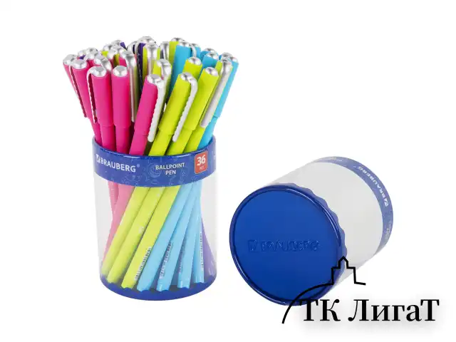 Ручка шариковая BRAUBERG SOFT TOUCH STICK "NEON", СИНЯЯ, мягкое покрытие, корпус ассорти, узел 0,7 мм, 143697