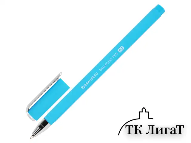 Ручка шариковая BRAUBERG SOFT TOUCH STICK "NEON", СИНЯЯ, мягкое покрытие, корпус ассорти, узел 0,7 мм, 143697