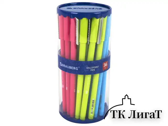 Ручка шариковая BRAUBERG SOFT TOUCH STICK "NEON", СИНЯЯ, мягкое покрытие, корпус ассорти, узел 0,7 мм, 143697