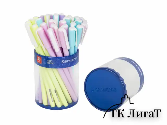 Ручка шариковая BRAUBERG SOFT TOUCH STICK "PASTEL" СИНЯЯ, мягкое покрытие, корпус ассорти, узел 0,7 мм, 143698