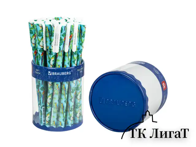 Ручка шариковая BRAUBERG SOFT TOUCH STICK "PARROTS", СИНЯЯ, мягкое покрытие, узел 0,7 мм, 143706