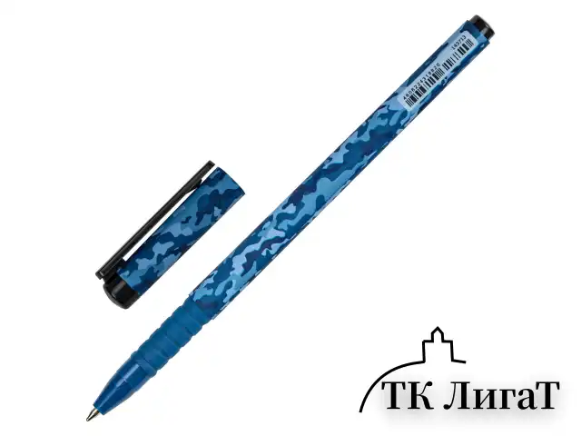 Ручка шариковая BRAUBERG SOFT TOUCH GRIP "MILITARY", СИНЯЯ, мягкое покрытие, узел 0,7 мм, 143713