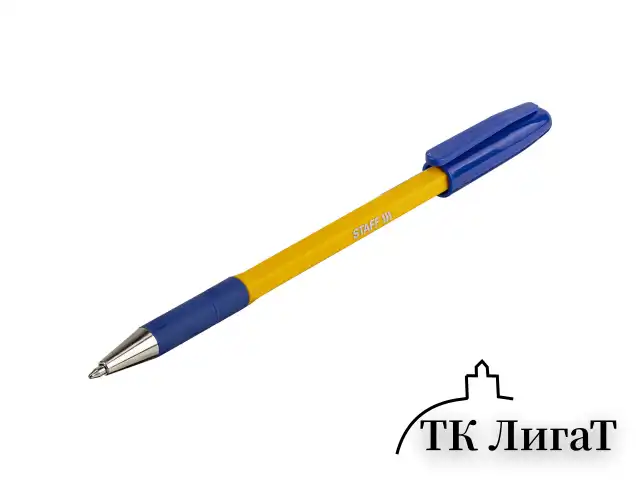 Ручка шариковая с грипом STAFF "Basic BP-14 Orange", СИНЯЯ, узел 0,7 мм, линия письма 0,35 мм, 143747