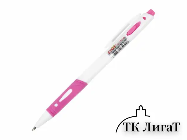 Ручка шариковая автоматическая с грипом STAFF "BP-16 White", СИНЯЯ, ассорти, линия письма 0,35 мм, 143749