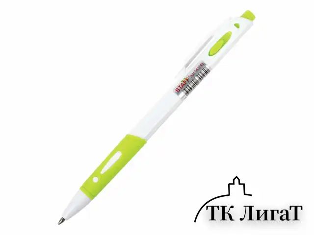 Ручка шариковая автоматическая с грипом STAFF "BP-16 White", СИНЯЯ, ассорти, линия письма 0,35 мм, 143749