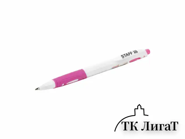 Ручка шариковая автоматическая с грипом STAFF "BP-16 White", СИНЯЯ, ассорти, линия письма 0,35 мм, 143749