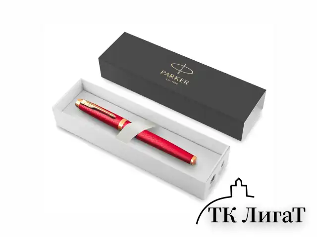 Ручка-роллер PARKER "IM Premium Red GT", корпус красный лак, позолоченные детали, черная, 2143647