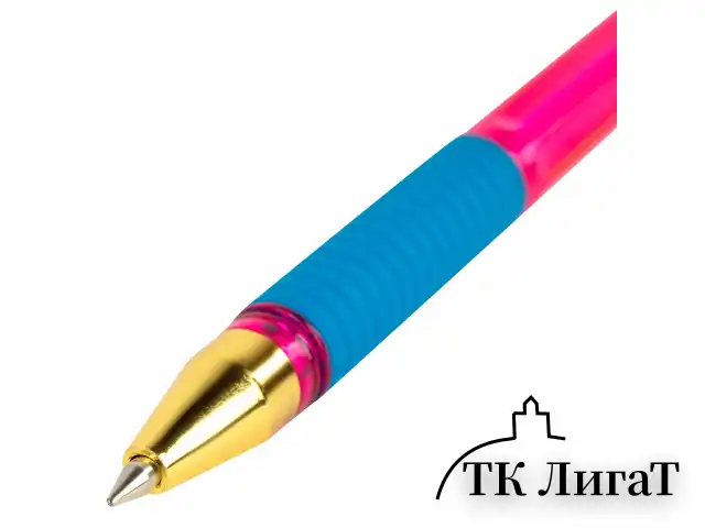 Ручка шариковая с грипом BRAUBERG "X-ONE NEON", СИНЯЯ, корпус ассорти, узел 0,5 мм, линия письма 0,35 мм, 143987